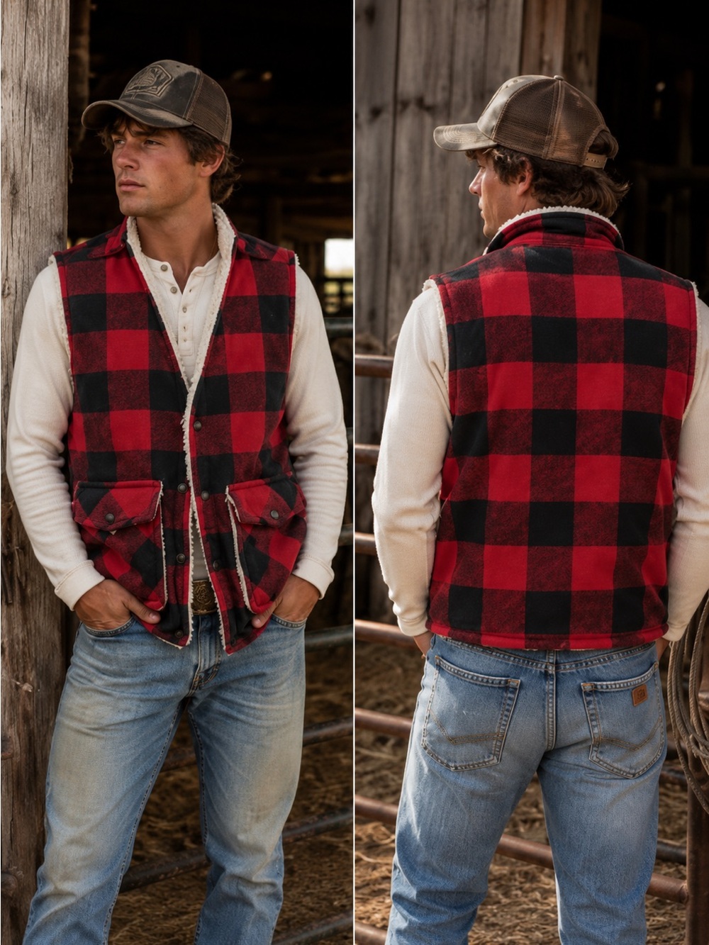 Ralph Lauren Denim & Supply Wool Blend Buffalo Plaid Sherpa Lined Vest Rustic